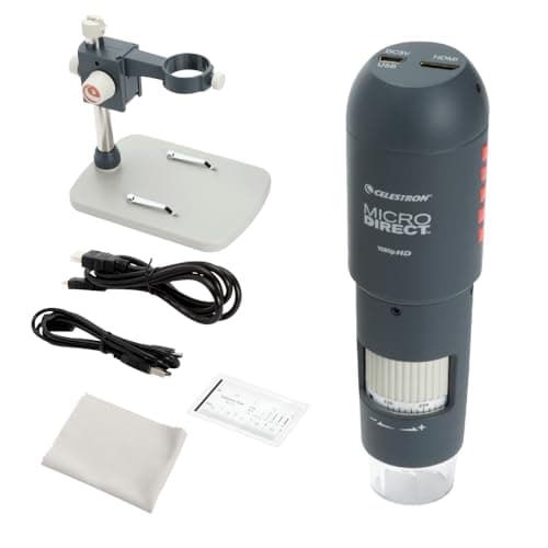 Image of Celestron 44316 MicroDirect 1080P HDMI Handheld Digital Microscope, 10x-220x Magnification, Grey/White