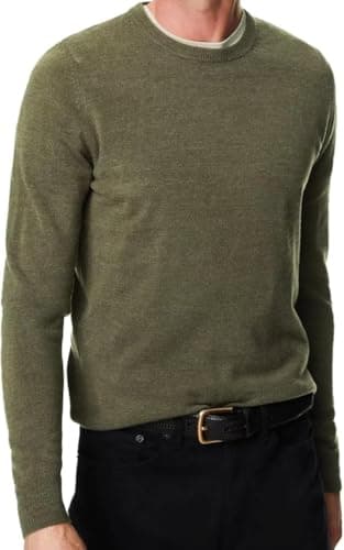 Image of MATINEE Mens Fine Knitted Luxury Supersoft Cashmere-Like Crew Neck/V Neck/Zip Neck Sweaters, Fine 12 Gauge Knit Structure (UK, Alpha, XL, Regular, Regular, Olive Green Marl, Crew Neck)