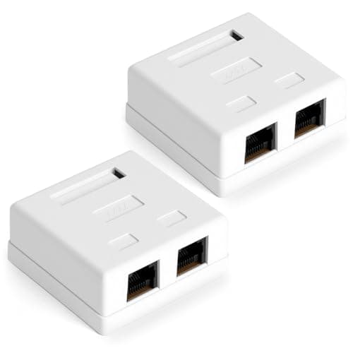 Image of AOOSU CAT 6A Network Socket Surface-Mounted, 2 Pieces 2 Port RJ45 Socket Shielded Junction Box 10 Gbps Ethernet Network LAN Socket for Wall Office Home Industry