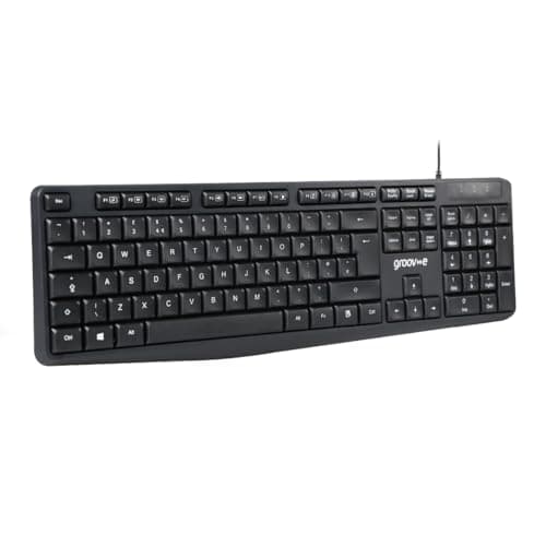 Image of groov e Wired Full-Size Keyboard - Computer Accessories for Laptops and PCs, Ergonomic Design, Silent Keys, USB Connection, Qwerty Keyboard - Black