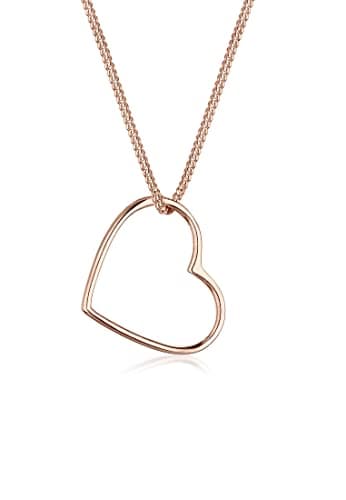 Image of Elli Women's 925 Sterling Silver Rose Gold Plated Heart Pendant Love Filigree Necklace - 45 cm length