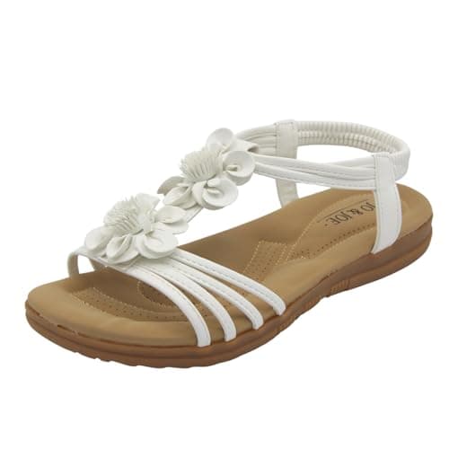 Image of Jo & Joe Womens Floral Cushioned Sandals Ladies Comfortable Holiday Sandals White 5