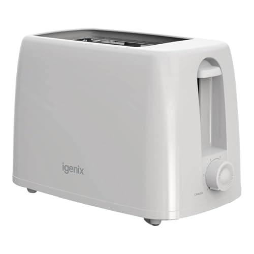 Image of Igenix IGT0245W 2 Slice Toaster – 650W Power, 6 Browning Levels, Wide Slots, Cancel Function, Slide-Out Crumb Tray, Automatic Pop-Up, Cord Storage (White)