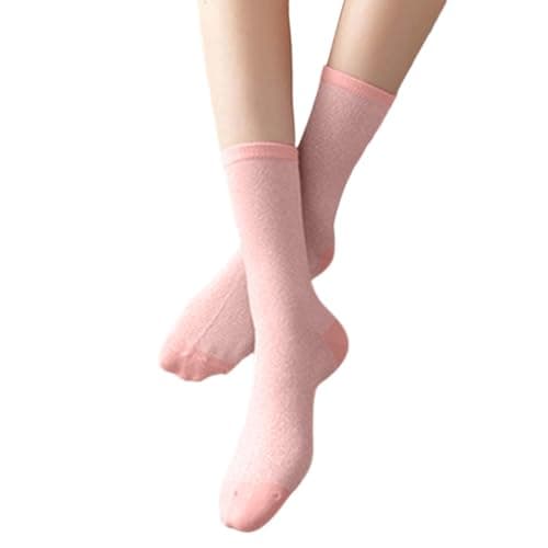 Image of Casual Daily Socks Mid Calf Japanese Style Blend Thin Retro Boot with Metallic Yarn Sheer Everyday Wear (One Size) Pink