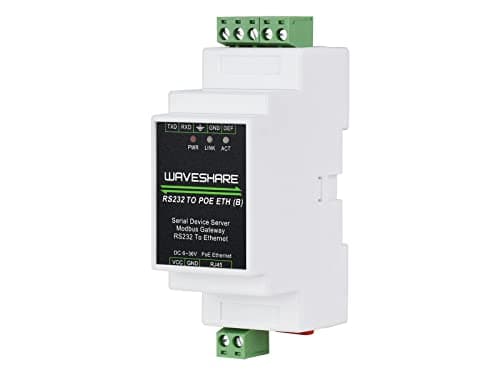 Image of Waveshare Industrial Serial Server, RS232 to RJ45 Ethernet, TCP/IP to Serial, Rail-Mount Support, with POE Function