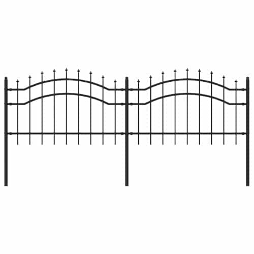 Image of vidaXL Garden Fence in Black Powder-Coated Steel with Spear Top Design, Versatile for Home, Garden, and Business Perimeter Security