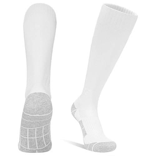 Image of DECOVICI Football Socks 1 Pair, Kids Cushioned Football Socks Knee High Youth Boys Soccer Socks, Long Sports Socks for Men Teeagers，Football, Rugby, Training, Hockey, Running(4-6,White)
