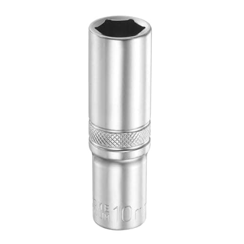 Image of sourcing map 6 Points Deep Socket 1/4" Drive 10mm Deep Metric CR-V Steel Polished Nickel Plating Flip Sleeve 50mm / 2" Extra Long Socket Tool for Home Auto Nuts Bolts Repair