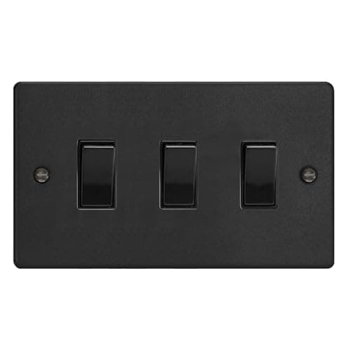 Image of Varilight 3-Gang 10A 1- or 2-Way Rocker Switch (Twin Plate) Matt Black