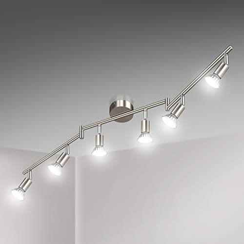 Image of Unicozin LED Ceiling Light Rotatable, 6 Way LED Ceiling Spotlight, Matt Nickel & Swivelling Design, Including 6 X 4W GU10 LED Bulbs (450LM, Cool White 6000K),for Kitchen, Living Room, Bedroom