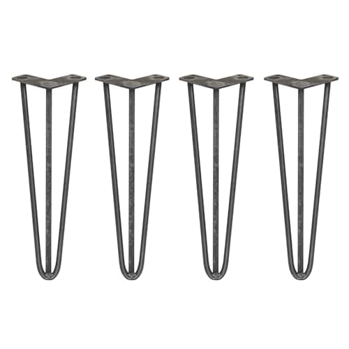 Image of SkiSki Hairpin Table Legs 16” 41cm Pack of 4 Raw Steel Heavy Duty 12mm Thick Steel 3 Prong 300kg Load Capacity DIY Furniture Glide Discs Floor Protectors & Screws Included