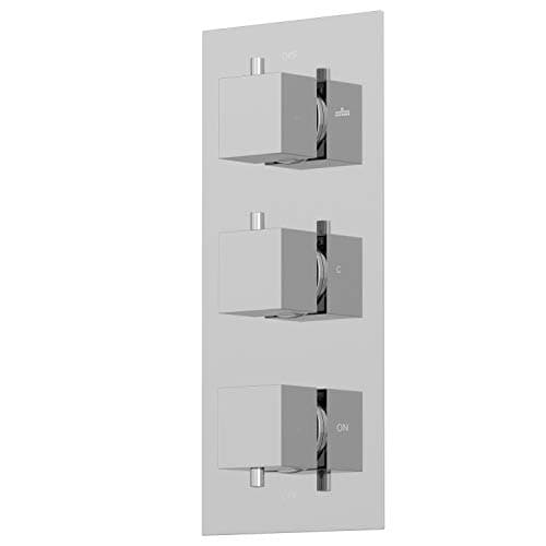 Image of Architeckt® Thermostatic Bathroom Shower Mixer Valve Concealed Triple Outlet Wall Mounted Square Controls Diverter Modern, Chrome