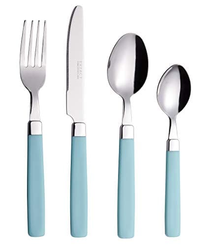 Image of EXZACT Cutlery Set 16pcs Stainless Steel - Coloured Handles - 4 x Forks, 4 x Knives, 4 x Table Spoons, 4 x Tea Spoons - Dishwasher Safe (Turquoise)