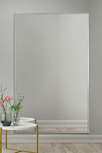 Image of MirrorOutlet The Artus - Silver Modern Aluminium Edged Wall Leaner Mirror 68" X 43" (174CM X 110CM) Silver Mirror Glass.…