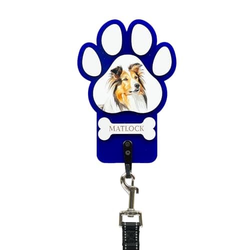 Image of Belvedere Collections Personalised Dog Lead wall Hook. Custom Made paw Print Dog Leash wall Hanger.