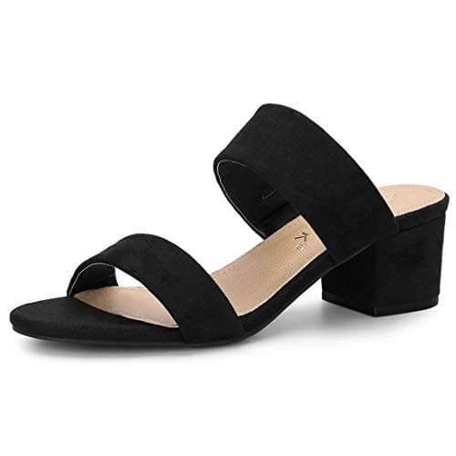 Image of Allegra K Women's Block Heel Dual Straps Slide Sandals Black 4 UK/Label Size 6 US
