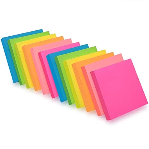 Image of ZCZN 6 Bright Colour Sticky Notes, 76 x 76 mm, 100 Sheets/Pad, Sticky Issue is Improved, 12 Pads