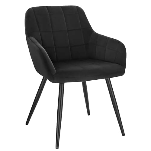 Image of WOLTU Dining Chairs 1 pcs, Wide Padded Chairs with Back, for Living Room/Bedroom/Kitchen, Upholstered Velvet Seat, Black Metal Legs, Black