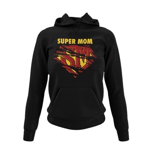 Image of knut Fashion & Streetwear Super Mama Hoodie Gift Idea for Birthday for Women Super Mom Hoodie Women's Day Top Mother's Day Gift XS - 5XL, black, 5XL