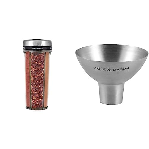 Image of Cole & Mason H122115 Saunderton Herb & Spice Storage Shaker | Spices Included/Cole & Mason H611928CS Dover Stainless Steel Funnel | Bundle