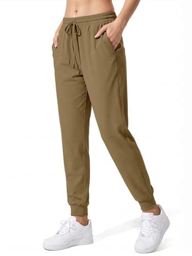 Image of KISSMODA Womens Joggers Basic Tracksuit Buttoms Elastic Waisted Drawstring Running Pants Lightweight Jogging Sweatpants Cuffed Trousers Track Pants with Pockets Khaki