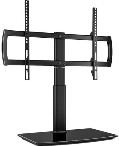Image of Universal Swivel TV Stand/Base Table Top TV Stand 32 to 70 inch TVs 80 Degree Swivel, 4 Level Height Adjustable, Heavy Duty Tempered Glass Base, Holds up to 40kgs Screens, HT04B-002P