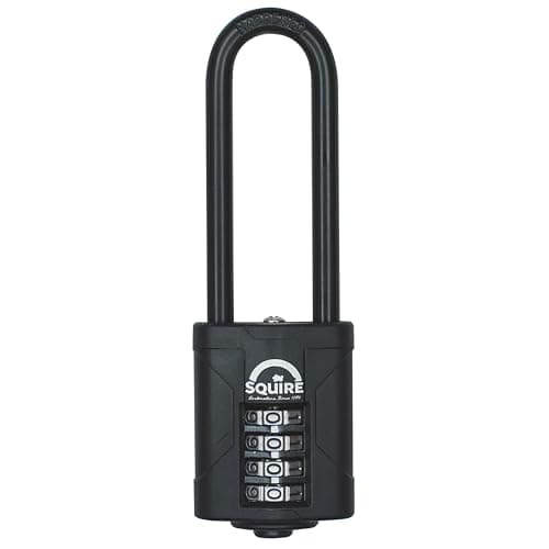Image of Squire Combination Padlock CP40/2.5 – 40mm Long Shackle Combination Padlock (Black) – Re-Codable 4-Digit Push Button Lock – Ideal for Gates & Large Lockers
