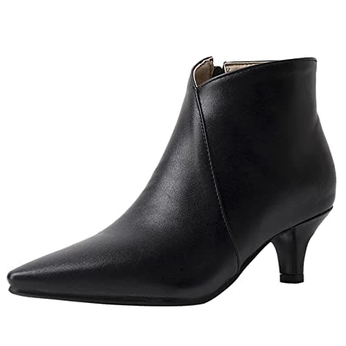 Image of Lroey Reoly Women Kitten Heel Ankle Boots, Simple Dress Booties Pointed Toe Zip Mid Heel Booties 081 Black Size 5 UK/39