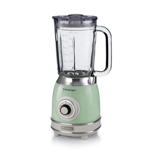 Image of Ariete Vintage 58304 Glass Jug Blender, 1000W, 1.5 Litre Capacity Glass Jug, 4 Speeds + Pulse, Ice Crush Function, Anti Slip Feet, Stainless Steel Blades, Green