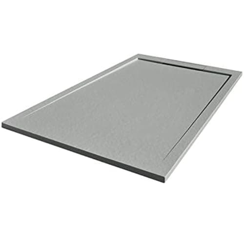 Image of Go Bathrooms Grey Slate Effect Shower Tray 1700 x 800 mm Rectangular Shower Base with Hidden Waste, Anti-Bacterial Surface–Low Profile Shower Tray for Enclosures
