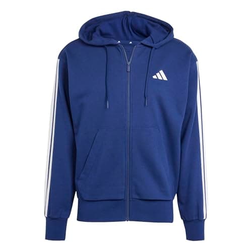 Image of adidas Men's ESSENTIAL THREE STRIPES FRENCH TERRY FULLZIP HOODIE, Dark Blue/White, XXL