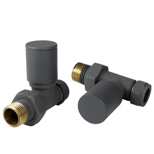 Image of VANCOCO 2Pcs 1/2"×15mm Anthracite Grey Straight Radiator Valves Round, Manual Radiator Valves Pair Standard Connection for Heated Towel Rail and Central Heating Modern Bathroom
