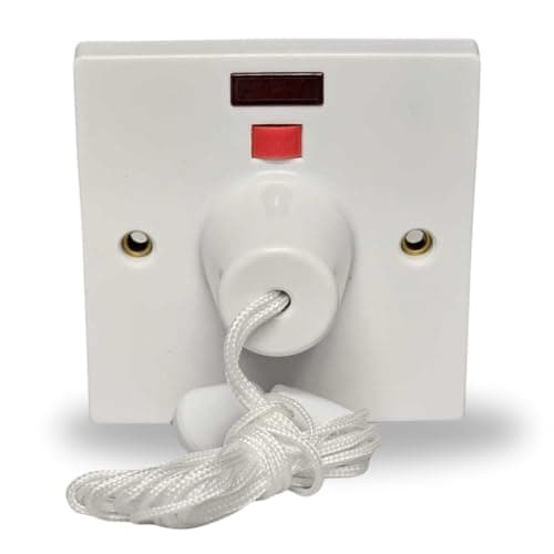 Image of Mr.Gadget's Solutions 45 Amp Electric Shower Ceiling Switch with Pull Cord, Double Pole Isolator with Neon Indicator White