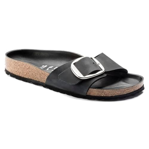 Image of Birkenstock Women's Madrid Big Buckle Sandals, Black Oiled Leather, 5-5.5 Narrow