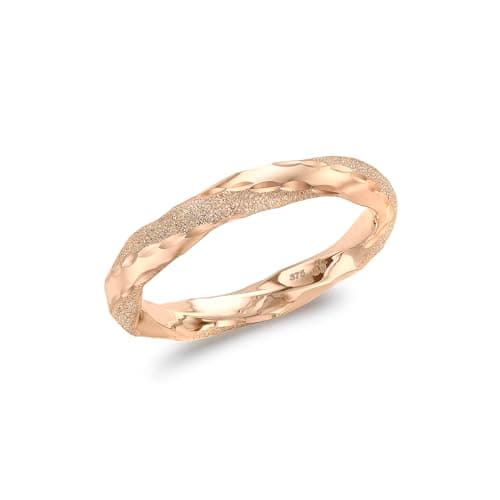 Image of CARISSIMA Women's 9ct Rose Gold 3mm Polished and Textured Twist Ring - Size N