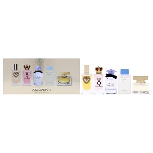 Image of Dolce & Gabbana Mini Collection for Women – 5-Piece Mini Perfume Gift Set, 0.17oz Devotion, Q, Blue Jasmine, The One EDP & 0.15oz Light Blue EDT Splash