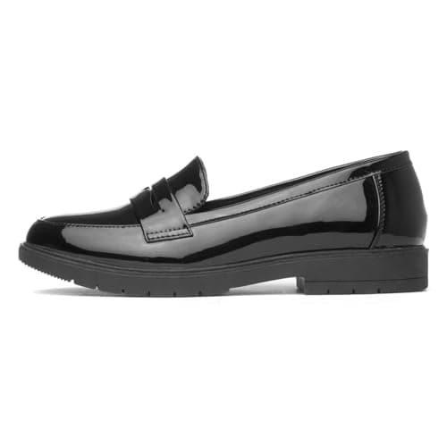 Image of Lilley Womens Black Slip On Patent Loafer Shoes - Size 5 UK - Black