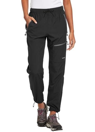Image of baleaf Womens Walking Trousers Lightweight Quick Dry Water-Resistant Hiking Cargo Pants with Zip Pockets UPF 50+ UV Protection Black S