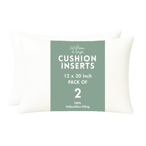 Image of Willow & Sage Cushion Inserts 30cm x 50cm (12"x20") – Hypoallergenic Hollow Fibre Cushion Pads with Polypropylene Covers – White Pillow Stuffers for Sofa & Bedroom (Pack of 2)