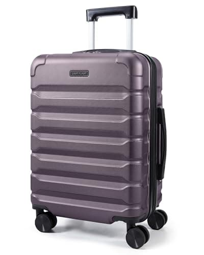 Image of LIGHT FLIGHT Expandable Cabin Suitcase 20 Inch, ABS Carry On, Lightweight 33L to 41L Durable Travel Cabin Luggage with 360°Rubber Spinner Wheels, Lockable Zipper, 55x24x38.5,Purple