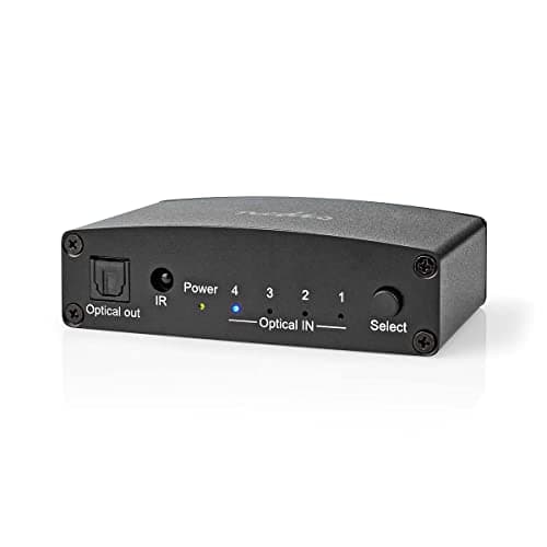 Image of Nedis 4-Way Toslink Digital Audio Switch, Optical Signal Selector for 4 Inputs to 1 Output, Supports S/PDIF, Dolby, DTS, LPCM, 192kHz, Remote Control - 5.0m Cable