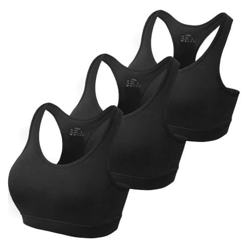 Image of HBselect 3 Pack Comfort Racer Back Sports Bras for Women UK with Removable Pads, Wireless Seamless Plus Size Sleep Bras for Girls in Yoga Bralette Running Leisure Crop Gym Stretch Tops Vest