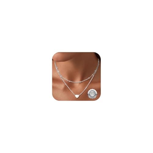 Image of Kenivira Silver Heart Necklaces For Women Sterling Silver Layered Heart Pendant Necklace For Women