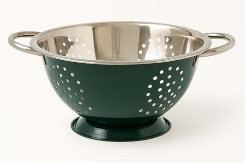 Image of 24cm Stainless Steel Colander with Handles – Deep Kitchen Strainer for Pasta, Rice, Vegetables & Fruit – Durable Large Food Drainer Bowl (Multiple Colours) (Green)