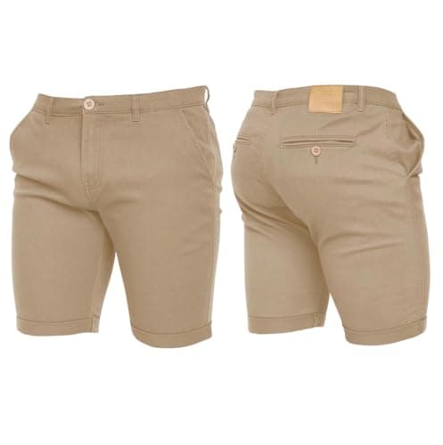 Image of Crosshatch Mens Stretch Slim Fit Chino Shorts with Pockets for Summer, Holiday, Golf by Jeanbase Sand 34