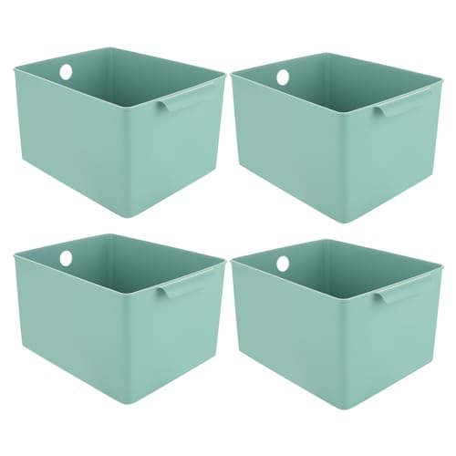 Image of ASelected 4Pcs Plastic Storage Boxes With Handle Light Green Box 26X19X15Cm Cupboard Storage Boxes Plastic Storage Basket Kitchen Cupboard Home And Office, Light Green, Large