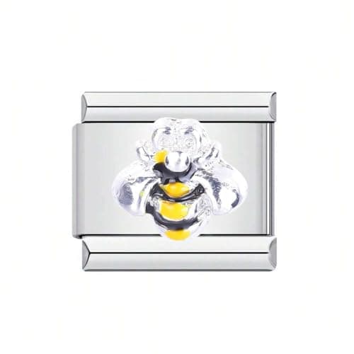 Image of Mon & Sons Sea Turtle Dog Dragonfly Butterfly Crown Bee Engagement Daughter Charm Silver Italian Link Stainless Steel Bracelet Charm Compatible With 9mm Bracelet (Bumbee Bee Honey)