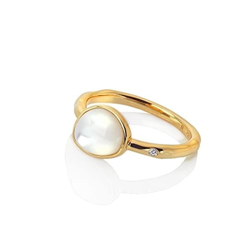 Image of Hot Diamonds Sterling Silver Gold-Plated Mother of Pearl Ring, 18ct Gold with Diamond Accent, Women's Jewellery Golden Edit Collection (XS)