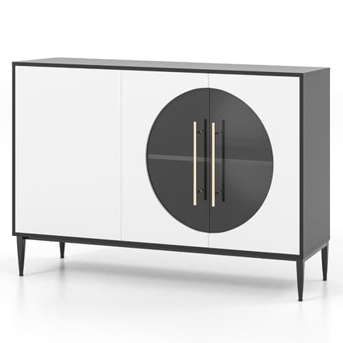 Image of TANGZON Storage Cabinet, 3-Door Wooden Kitchen Sideboard with Adjustable Shelves, Metal Legs & Anti-Tipping Device, Floor Standing Buffet Cupboard Unit for Dining Living Room Hallway