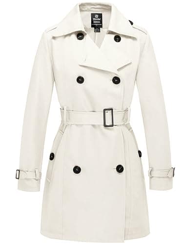 Image of Wantdo Women's Double-Breasted Waterproof Trench Coat Windproof Lightweight Outerwear Coats Belted Shoulder Epaulets Slim Fit Jackets Beige 16
